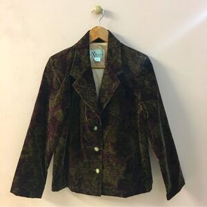 Vintage Expose Burgundy Filigree Printed Chenille Blazer EUC Size S